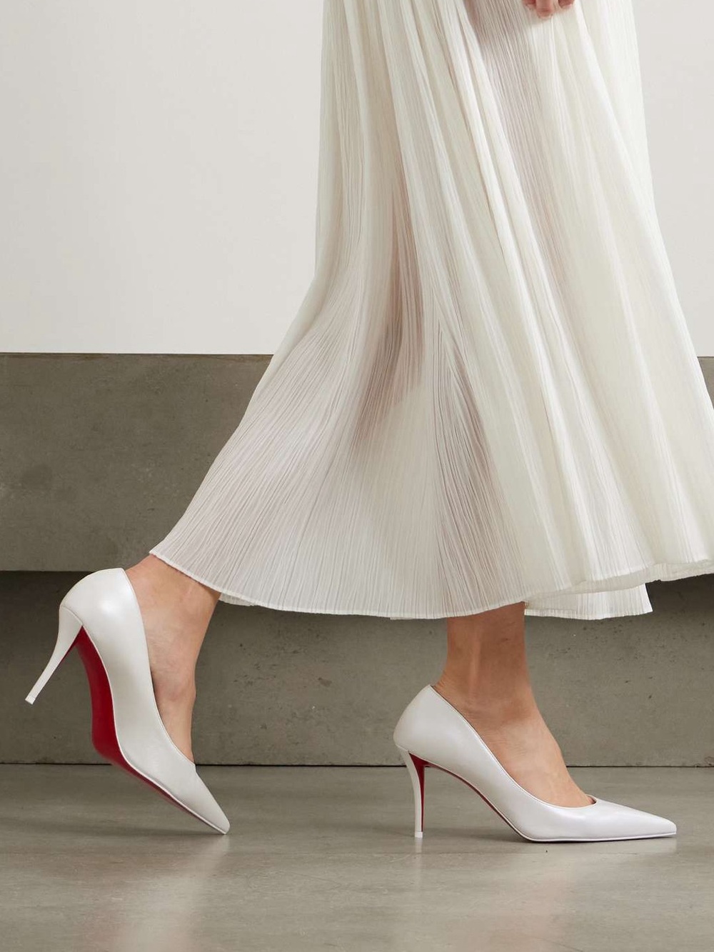 Christian Louboutin White Pointed-Toe Pumps with Red Heel - Picture 2 of 14